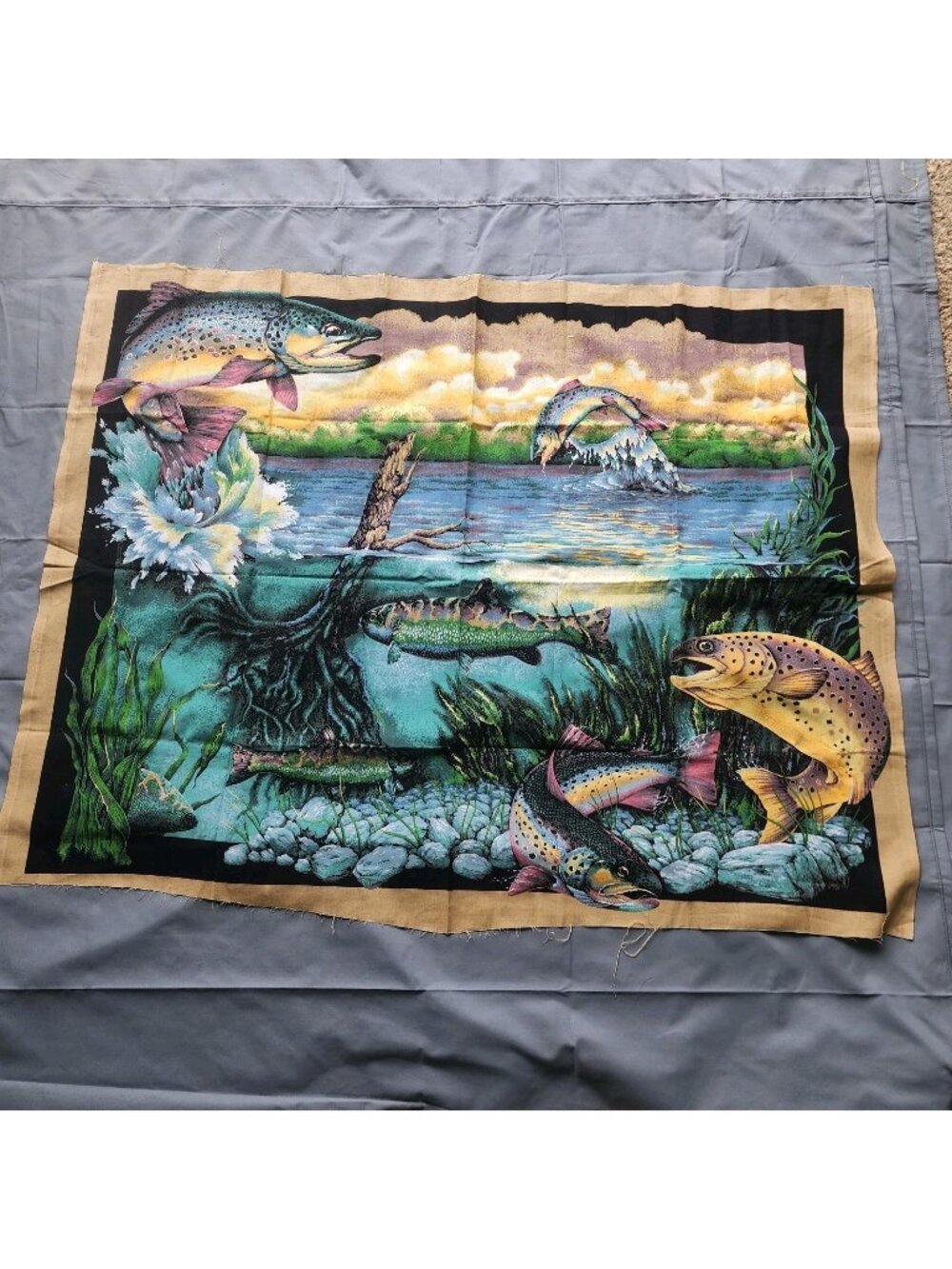 Fabric Panel, Realistic Trout/Fish Theme, Vintage Springs Industries